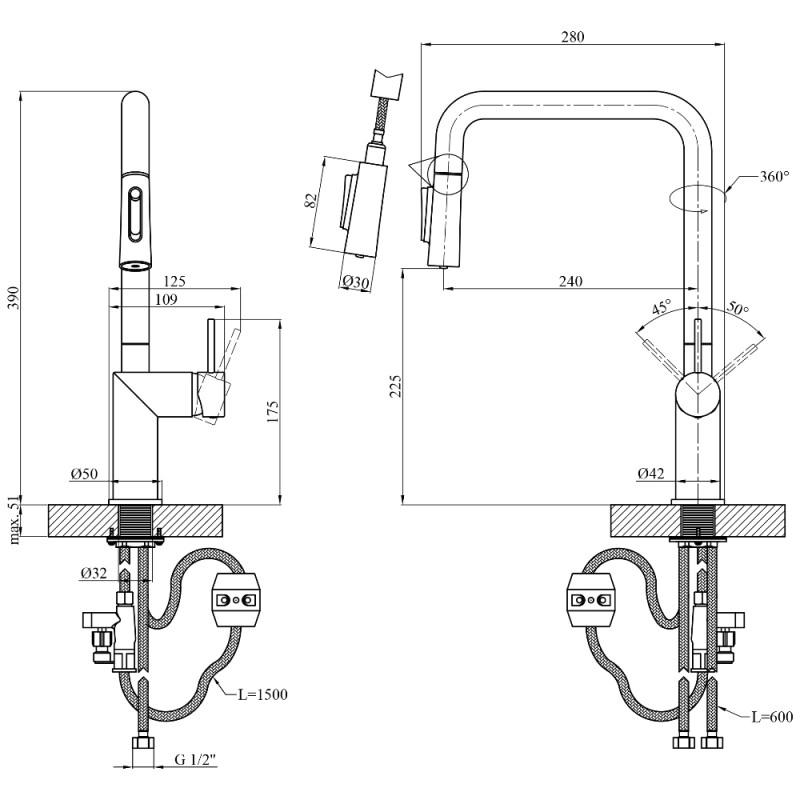Змішувач для кухні Kroner Element 296569B-5301 Фото - 1